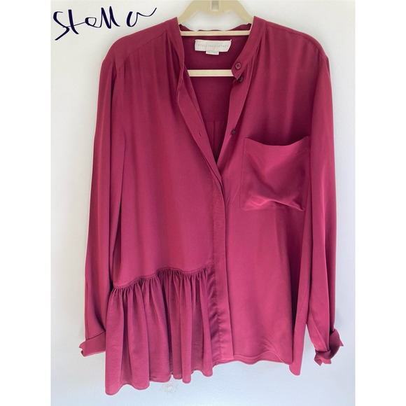 Stella McCartney Silk Button-up Blouse ~ Magenta Pink Ruffle Pocket ~ Sz 46 - Picture 4 of 9